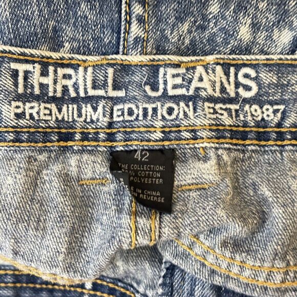 Thrill Denim Jeans Pants Mens Blue Acid Wash Distressed as 42/33 measures 44/33 - Picture 4 of 9